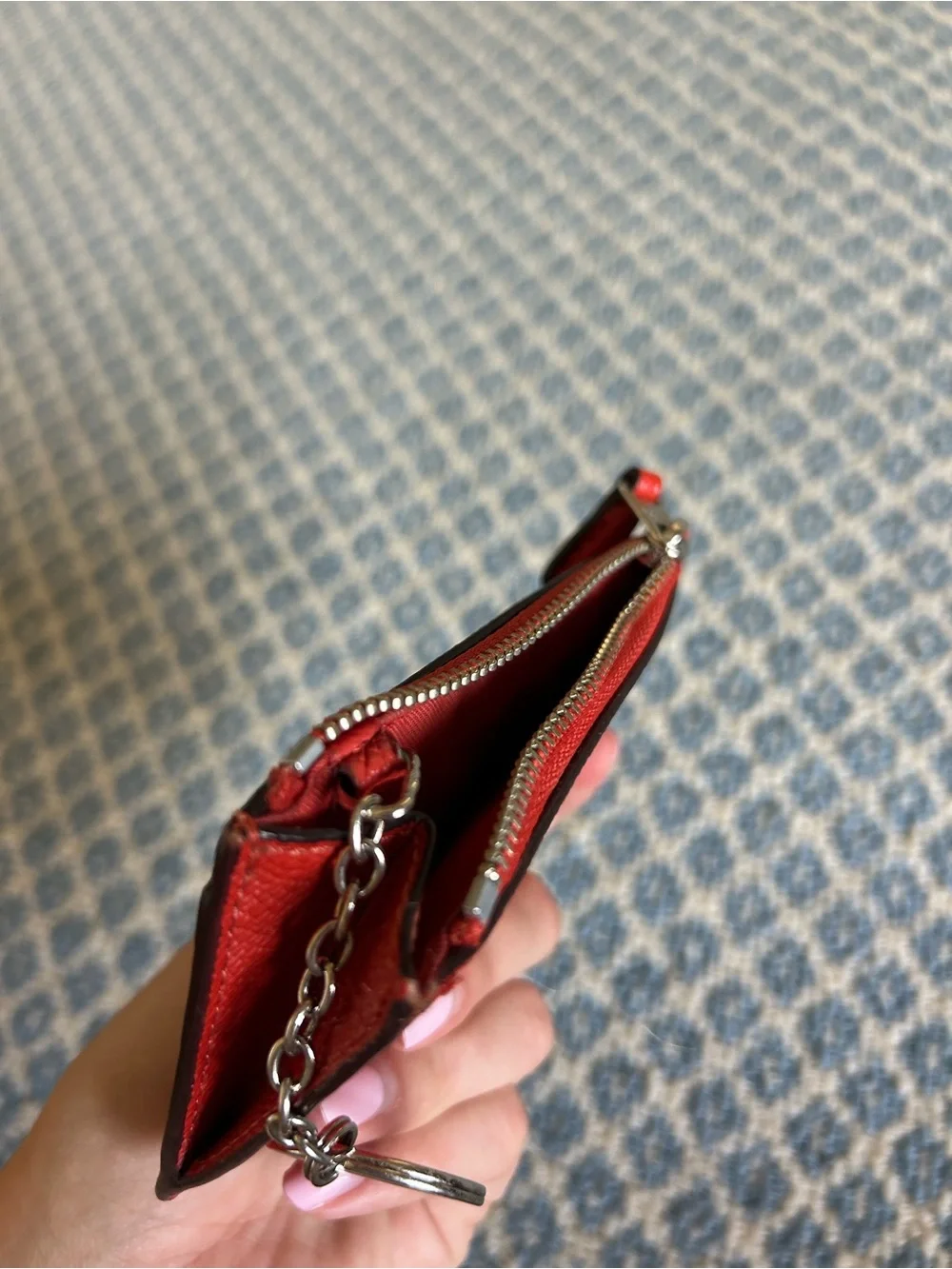 Coach Red Leather Zip Card Case with Key Ring